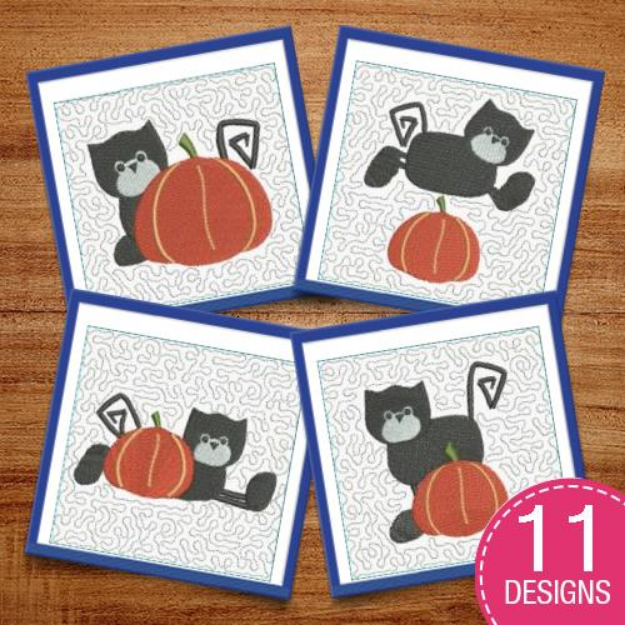 Picture of ITH Black Cats Table Topper Embroidery Design Pack