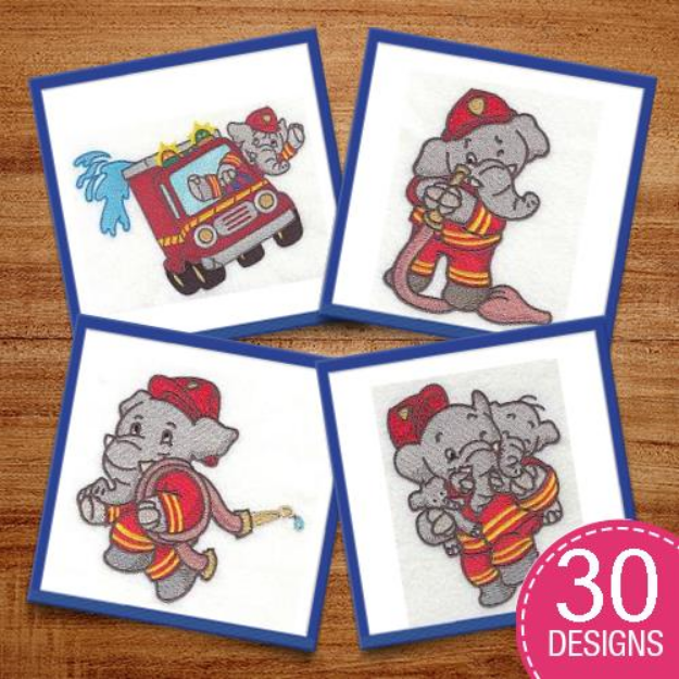 Picture of Firemen Elephants  Embroidery Design Pack