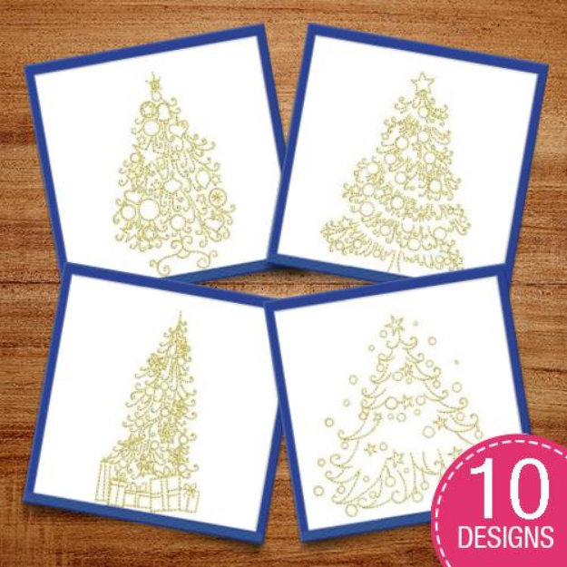 Picture of Golden Christmas Trees Embroidery Design Pack