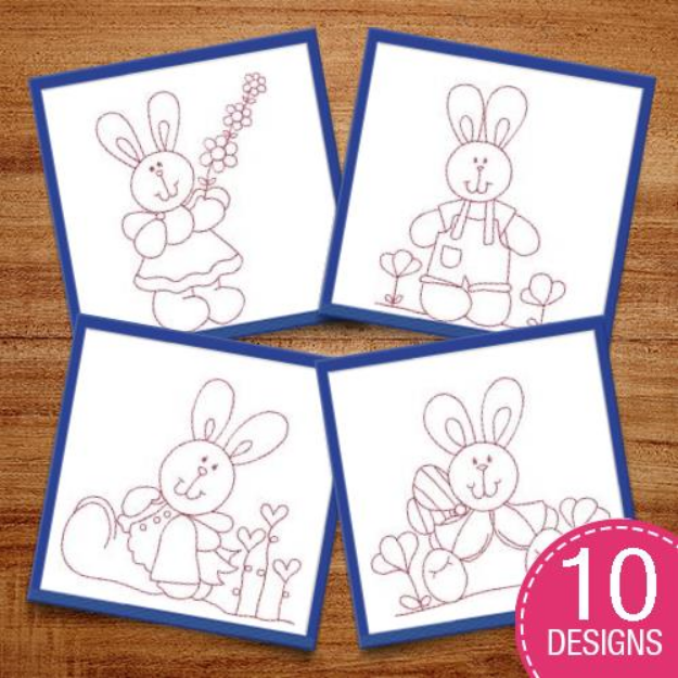 Picture of Redwork Bunnies Embroidery Design Pack
