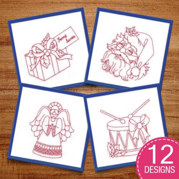 Picture of Redwork Christmas Embroidery Design Pack