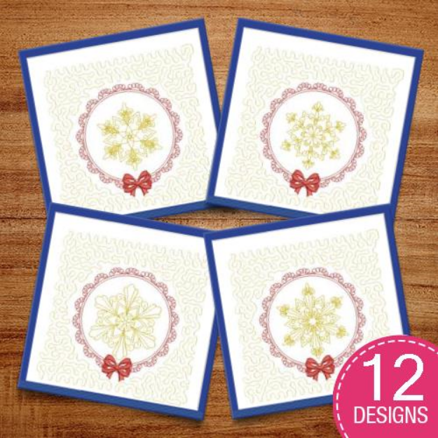 Picture of Winter Snowflake Large Quilt Block with Stipple Embroidery Design Pack