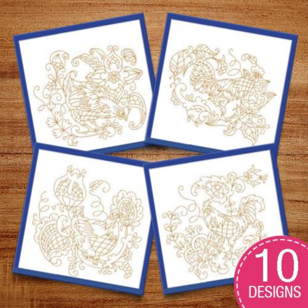 Picture of Hens & Flowers Small Size Quilt Block Embroidery Design Pack