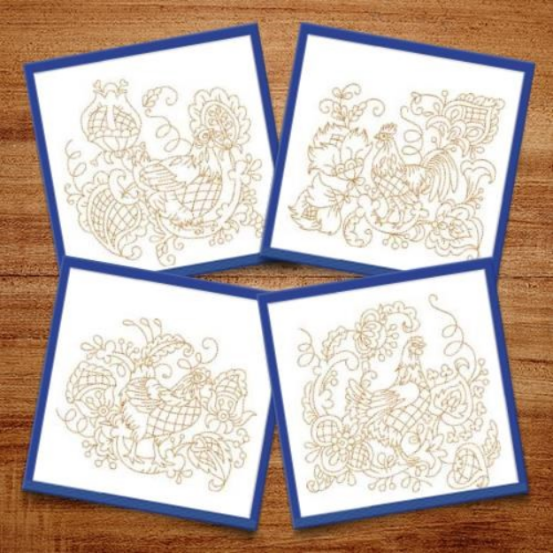 Picture of Hens & Flowers Medium Size Quilt Bloack Embroidery Design Pack