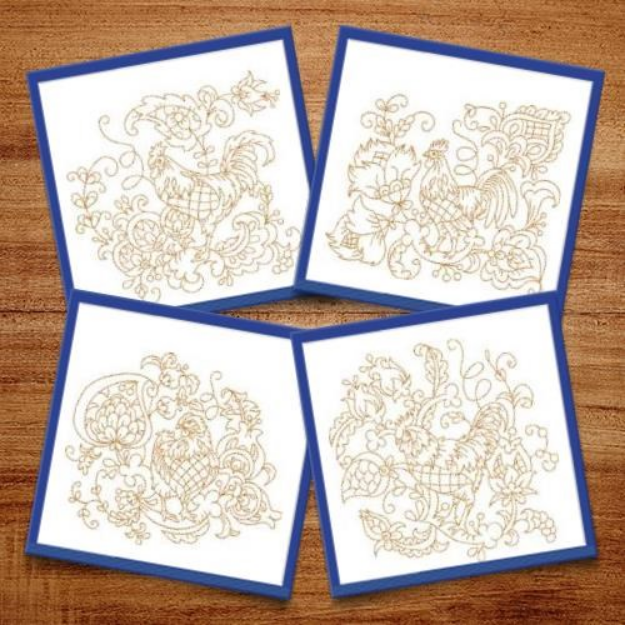 Picture of Hens & Flowers Large Size Quilt Blocks Embroidery Design Pack