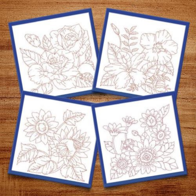 Picture of Summer Flowers Large Size Quilt Blocks Embroidery Design Pack