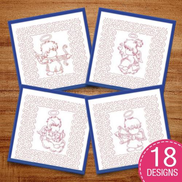 Picture of Sweet Little Angels Medium Size Quilt Blocks with Stipple Embroidery Design Pack