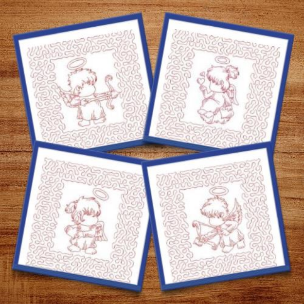 Picture of Sweet Little Angels Larger Size Quilt Blocks with Stipple Embroidery Design Pack