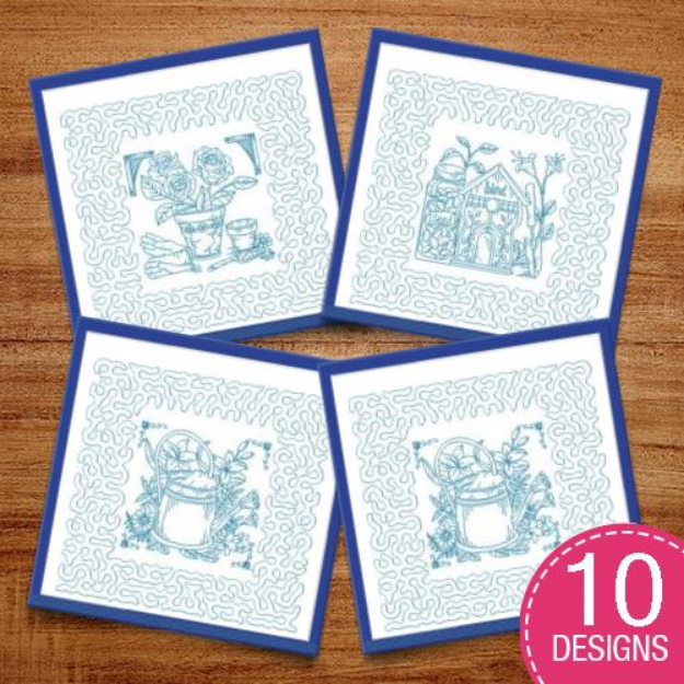 Picture of Garden Flowers Quilt Blocks with Stipple Embroidery Design Pack