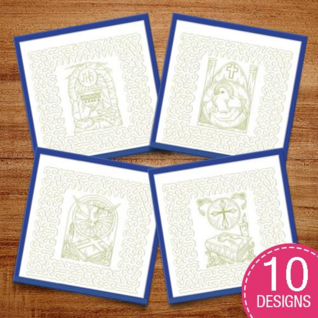 Picture of Religious Quilt Blocks with Stipple Embroidery Design Pack