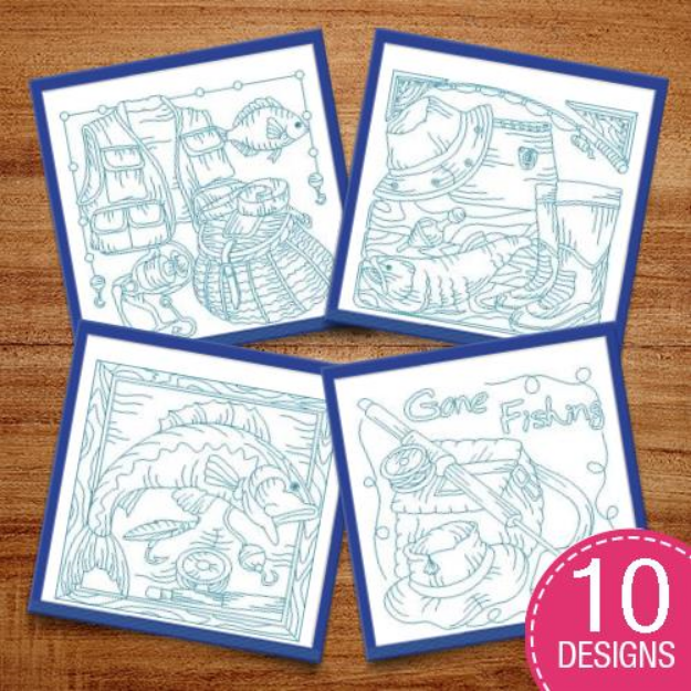 Picture of Gone Fishing Quilt Block Embroidery Design Pack