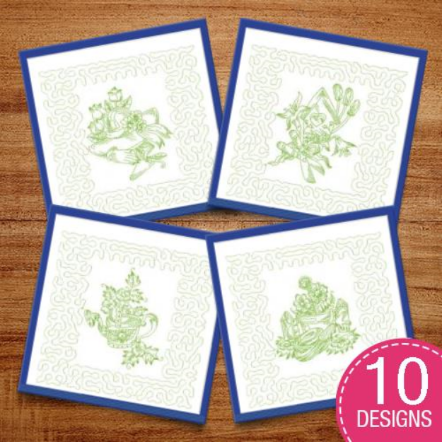Picture of Garden Fun Quilt Blocks with Stipple Outline Embroidery Design Pack