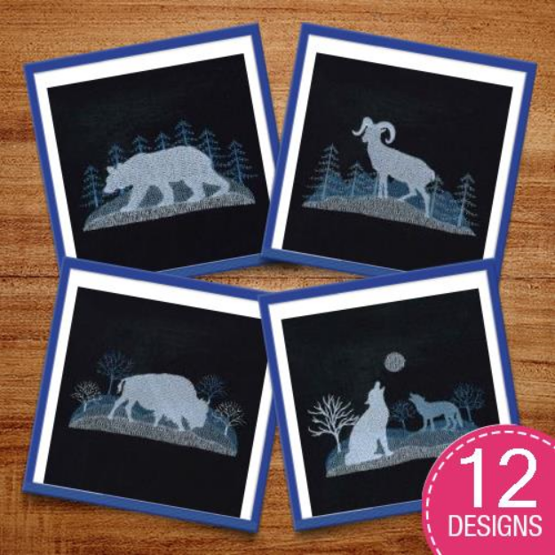 Picture of Winter Wildlife Silhouettes Embroidery Design Pack