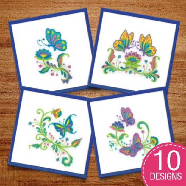 Picture of Jacobean Flowers and Butterflies Embroidery Design Pack
