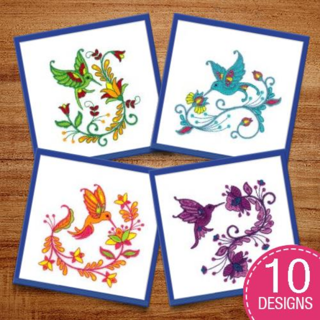 Picture of Jacobean Hummingbirds Embroidery Design Pack