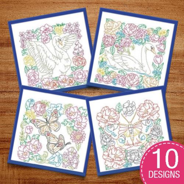 Picture of Fancy Swan/Bird/Butterfly Small Size Quilt Block Embroidery Design Pack