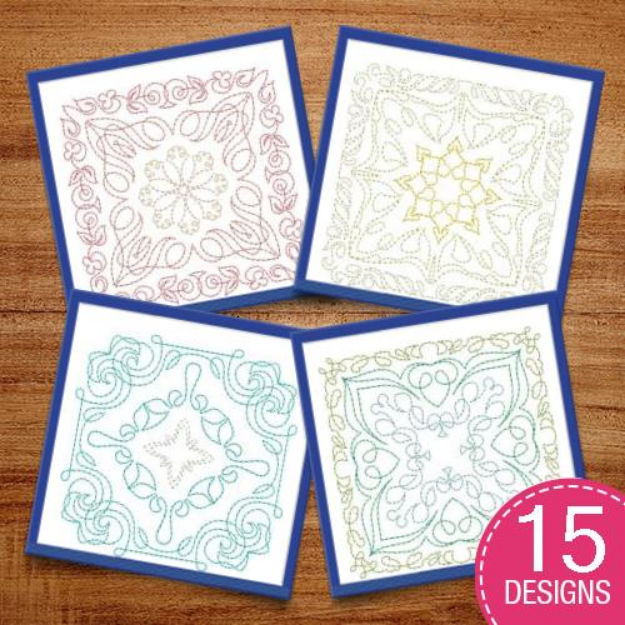 Picture of Continuous Line Multi Color Motif Quilt Block Embroidery Design Pack