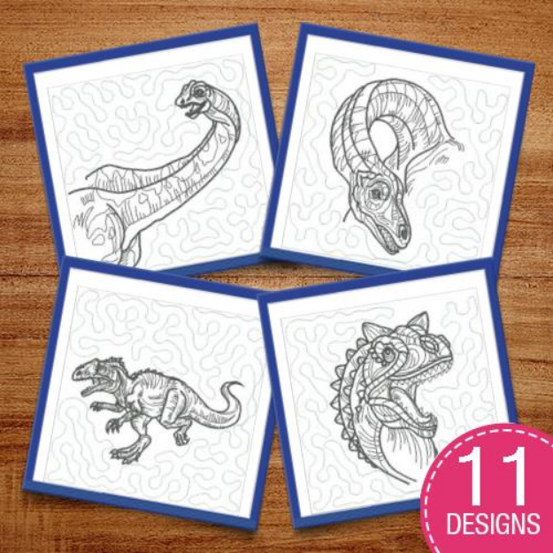 Picture of Dinosaur Quilt Blocks Embroidery Design Pack