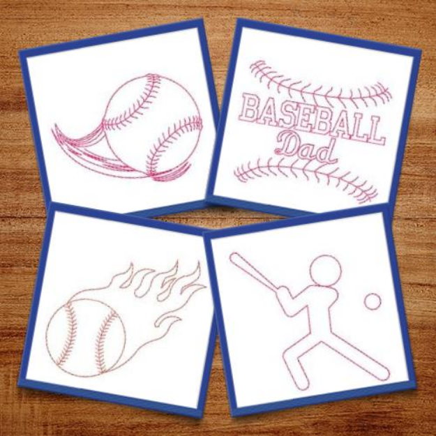 Picture of BaseBall Redwork Embroidery Design Pack