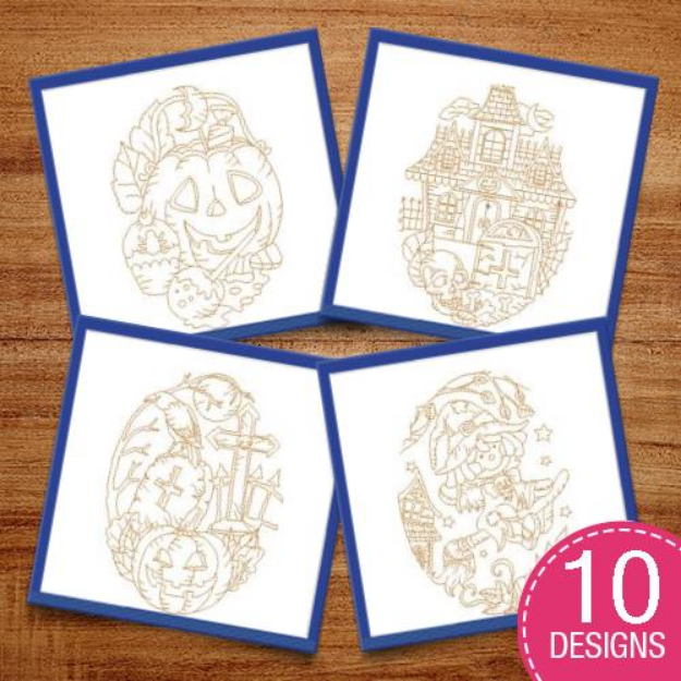 Picture of Halloween Oval Quilt Block Embroidery Design Pack