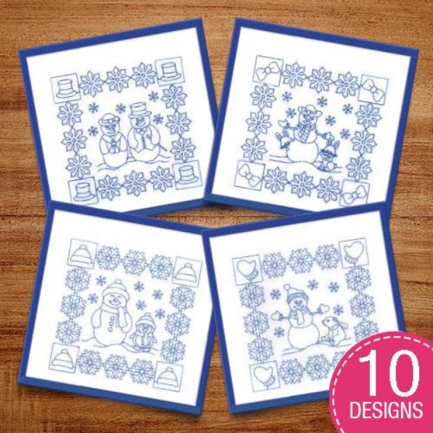 Picture of Snowmen Quilt Squares Embroidery Design Pack