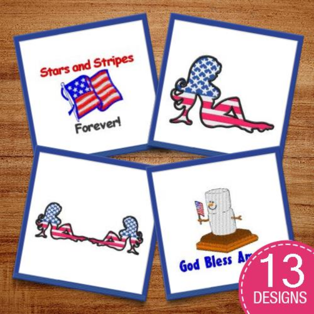 Picture of Americana Flags Embroidery Design Pack