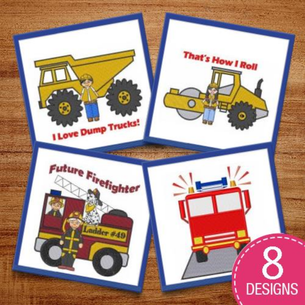 Picture of Construction & Fire Trucks Embroidery Design Pack