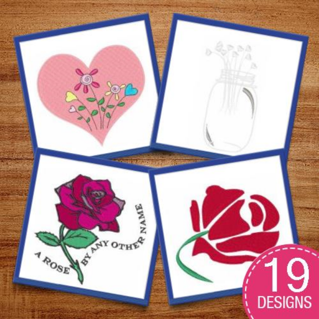 Picture of Valentine's Hearts & Flowers Embroidery Design Pack
