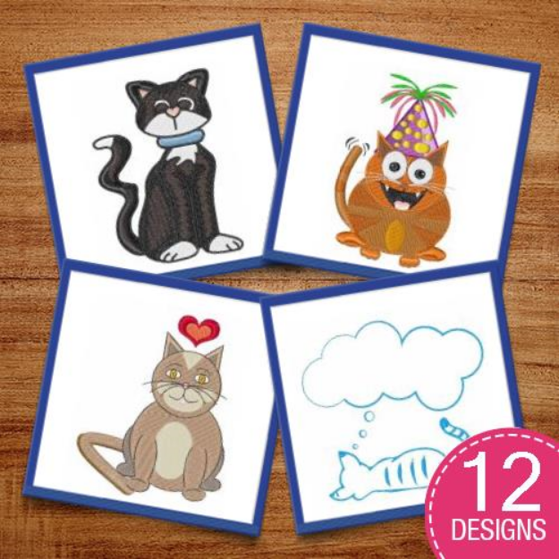 Picture of Cute Cat Cartoons Embroidery Design Pack