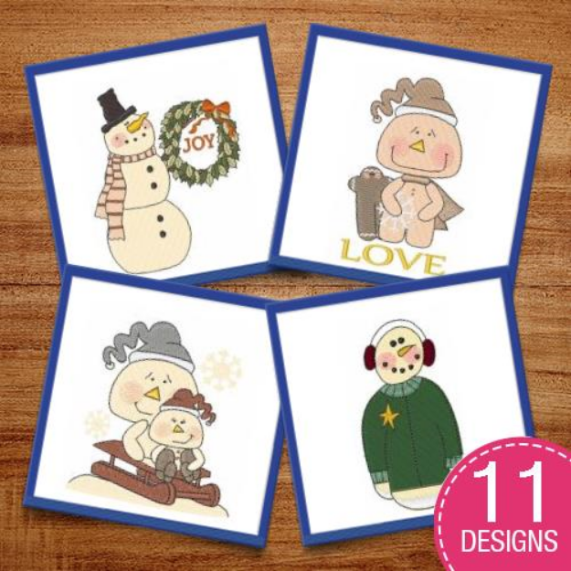 Picture of Happy Christmas Snowmen Embroidery Design Pack