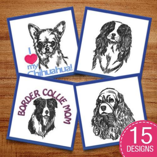 Picture of Cartoon Dogs  & Breed Outlines Embroidery Design Pack