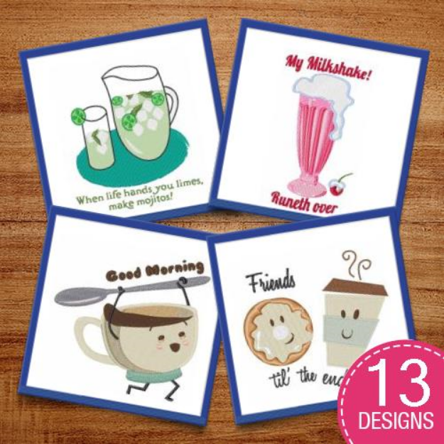 Picture of Yummy Drinks Embroidery Design Pack