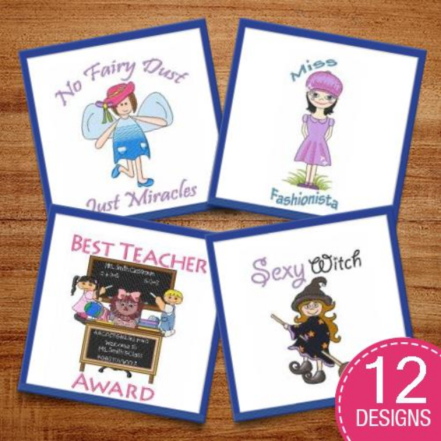 Picture of Cute Women Characters Embroidery Design Pack