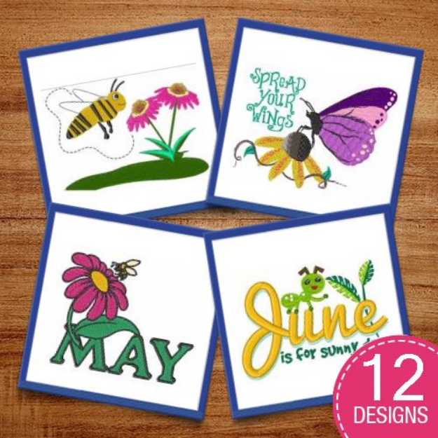 Picture of Summertime Bugs & Flowers Embroidery Design Pack