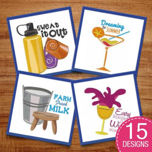 Picture of Ice Tea, Milk & Spirits Embroidery Design Pack