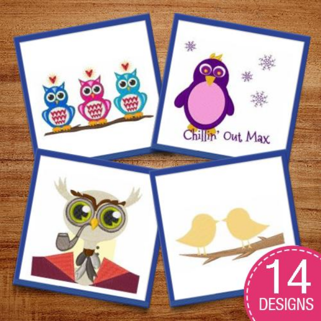 Picture of Cartoon Owls & Tropical Birds Embroidery Design Pack