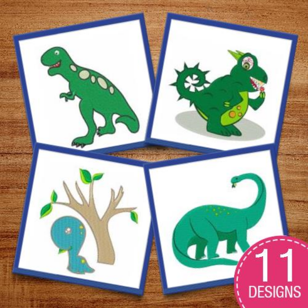 Picture of Cute Cartoon Dinosaurs Embroidery Design Pack