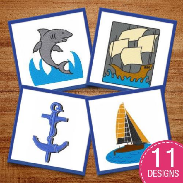 Picture of Marine Animals & Nautical Symbols Embroidery Design Pack