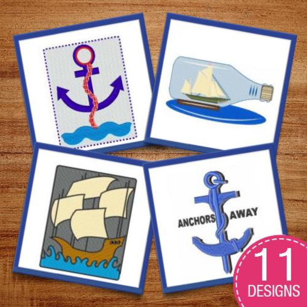 Picture of Nautical Ships & Anchors Embroidery Design Pack