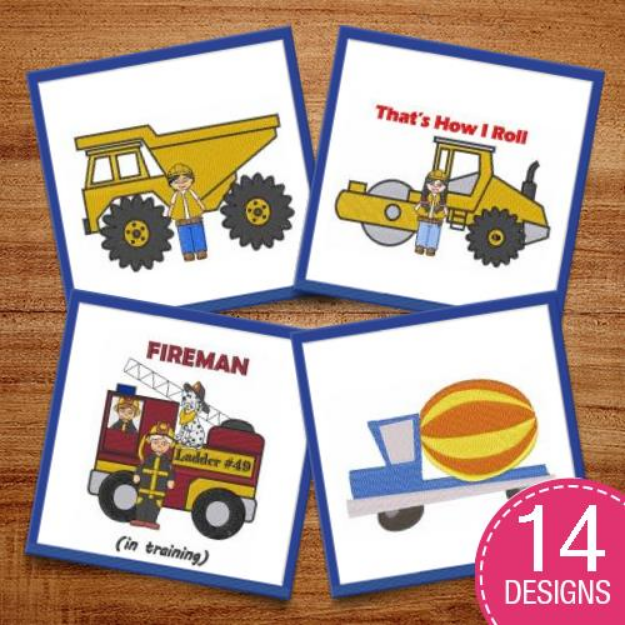 Picture of Cartoon Trucks & Equipment Embroidery Design Pack