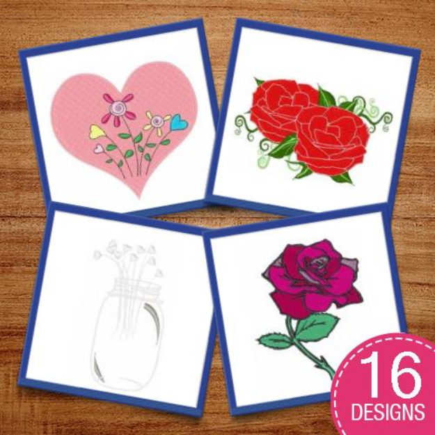 Picture of Flowers & Hearts Embroidery Design Pack