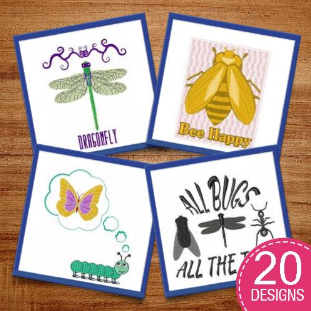 Picture of Dragonflies, Butterflies & Bugs Embroidery Design Pack
