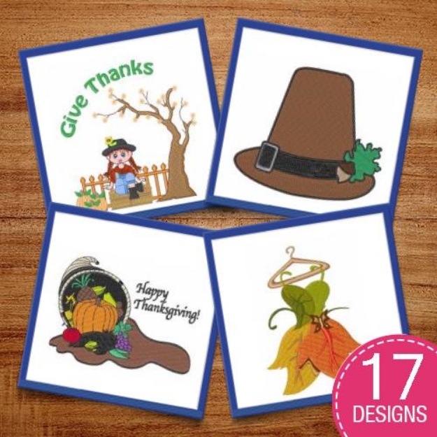 Picture of Fall Leaves & Happy Thanksgiving! Embroidery Design Pack