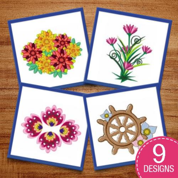 Picture of Flowers, Swirls & Embellishments Embroidery Design Pack