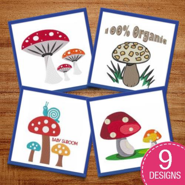 Picture of Cartoon Mushrooms Embroidery Design Pack