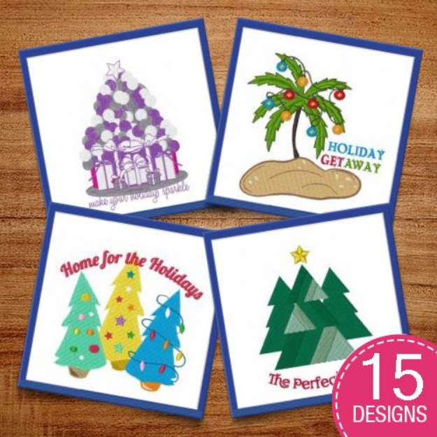Picture of Decorated Christmas Trees Embroidery Design Pack
