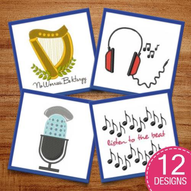 Picture of Musical Notes & Instruments Embroidery Design Pack