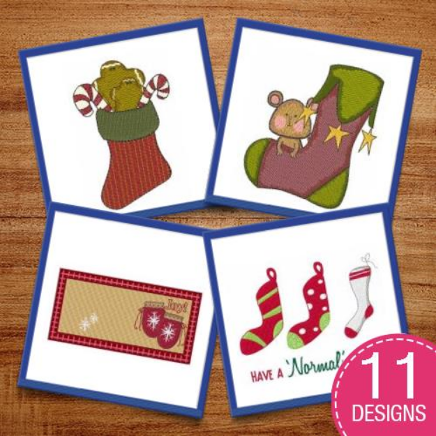 Picture of Christmas Stockings & Bows Embroidery Design Pack