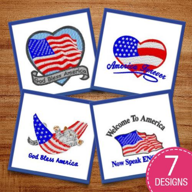 Picture of Patriotic American Flags Embroidery Design Pack