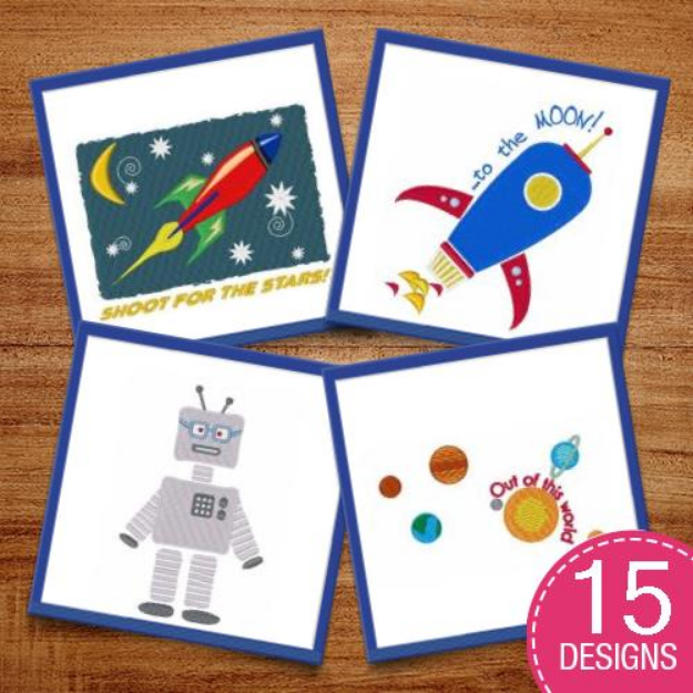 Picture of Space Ships & Aliens Embroidery Design Pack